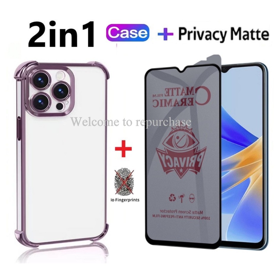 2in1 ป้องกันเคสโทรศัพท์ + Anti-Spy เซรามิคฟิล์มสําหรับ Oppo A3 A3X A3S A5 A8 A9 A5S A12 A31 A36 A38 