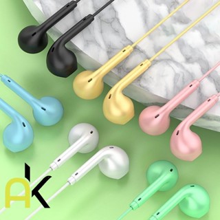 AK หูฟังอินเอียร์ แบบมีสาย สีสันสดใส หูฟังมีสาย Macaron ควบค…