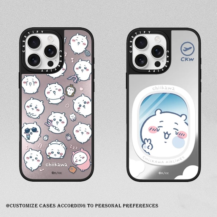 Casetify Chikawa Medley รูปแบบเคสโทรศัพท์สําหรับ iPhone 16 16Pro 11 12 13 14 15 Plus Pro Max กระจกแข็งแม่เหล็กปกแข็งสีดํา