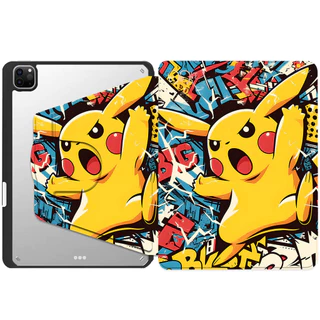 Pikachu เคสสำหรับ ไอแพด หมุนได้360° gen10 Air6 gen7 gen8 gen9 Air4 Air5 Pro11 Air1/2 Gen5gen6 pro12.9 Pro13 mini4/5 mini6 วัสดุอะคริลิ ปิกาจู เคสไอเเพด