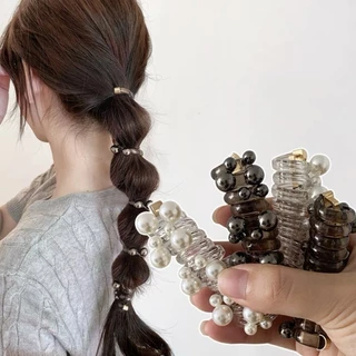 ในไทย-พร้อมส่ง ยางรัดผมหางม้า สายโทรศัพท์ลายมุก ละเอียดอ่อนหวาน สไตล์เกาหลี สำหรับผู้หญิง ความยืดหยุ่นสูงG3263