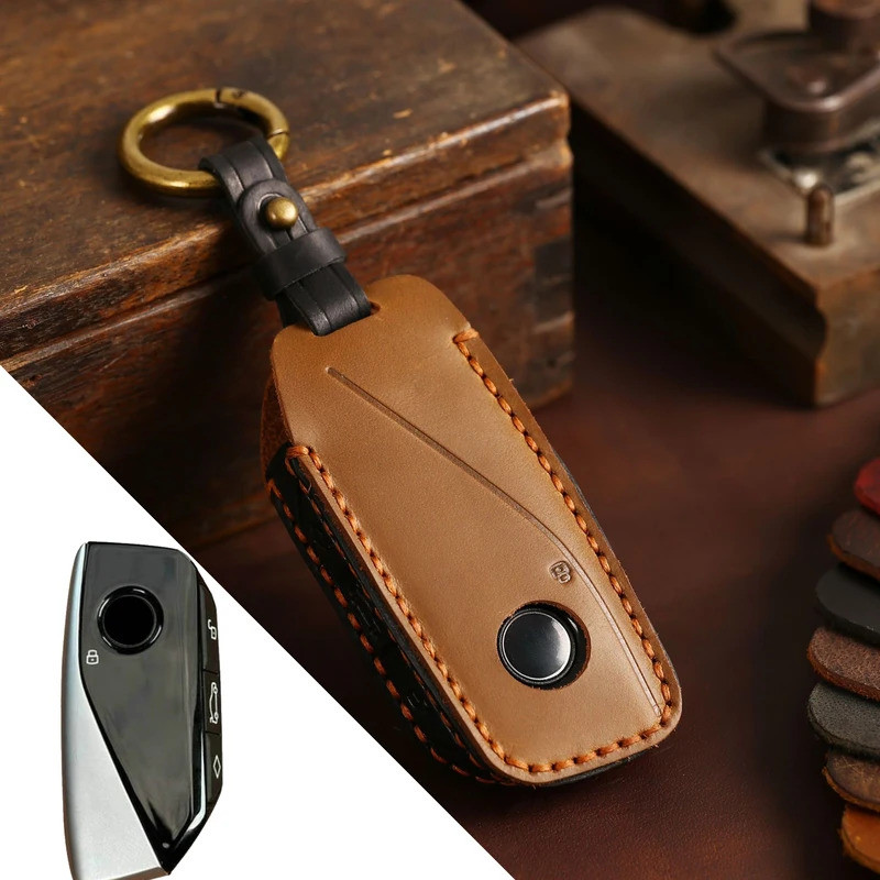 Leather Car Fob Key Case Protector Cover for BMW I7 X7 G07 LCI IX I20 X1 U11 7 Series G70 G09 XM U06