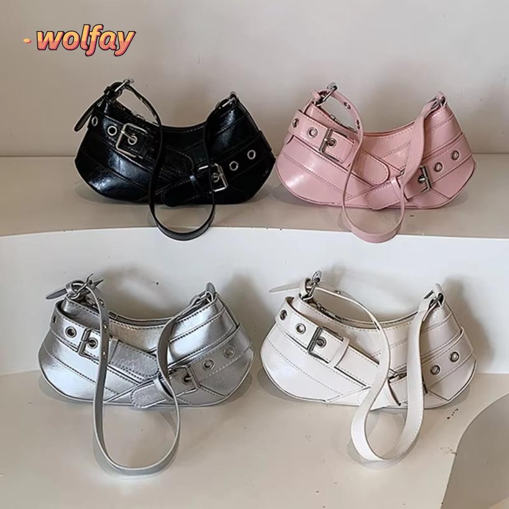 WOLFAY Underarm Bag กระเป๋าสะพาย PU สีทึบ กระเป๋าสะพายข้าง Y2K Hottie ปรับได้หรูหรา