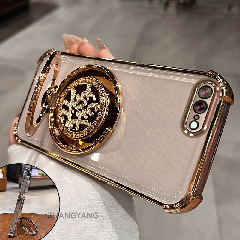 กรณีสําหรับiPhone 7 Plus iPhone 8 Plusกระจกกันกระแทกขาตั้งAnti-Fallชุบเคสโทรศัพท์นุ่มพร้อมกล้องเลนส์ProtectorปกหลังXXXB6
