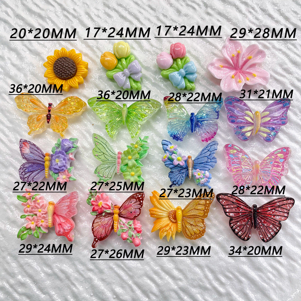 10 ชิ้นน่ารักดอกไม้ที่มีสีสันผีเสื้อ Flatback เรซิ่น Cabochon Scrapbooking Craft DIY เครื่องประดับผม Bows อุปกรณ์เสริม - รูปที่ 2