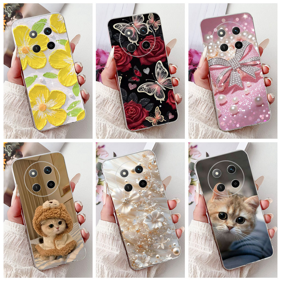 สําหรับ Honor X9C 5G / Honor X9C สมาร์ท Elegant Floral Cat เคสโทรศัพท์ HonorX9c X 9C สมาร์ท 5G ซิลิโคนนุ่ม TPU กรณี