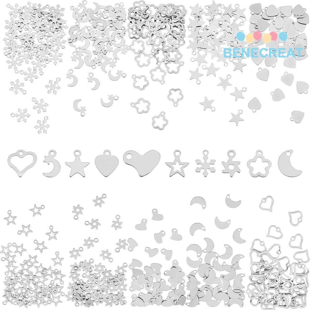 1 กล่อง 400 ชิ้น 10 สไตล์ Charms จี้ 201 สแตนเลสสตีลหัวใจ Star Moon จี้ 1.2-1.6 มม.จี้ขนาดเล็กต่างหู Dangle Charms Bracklets จี้สําหรับเครื่องประดับทํา