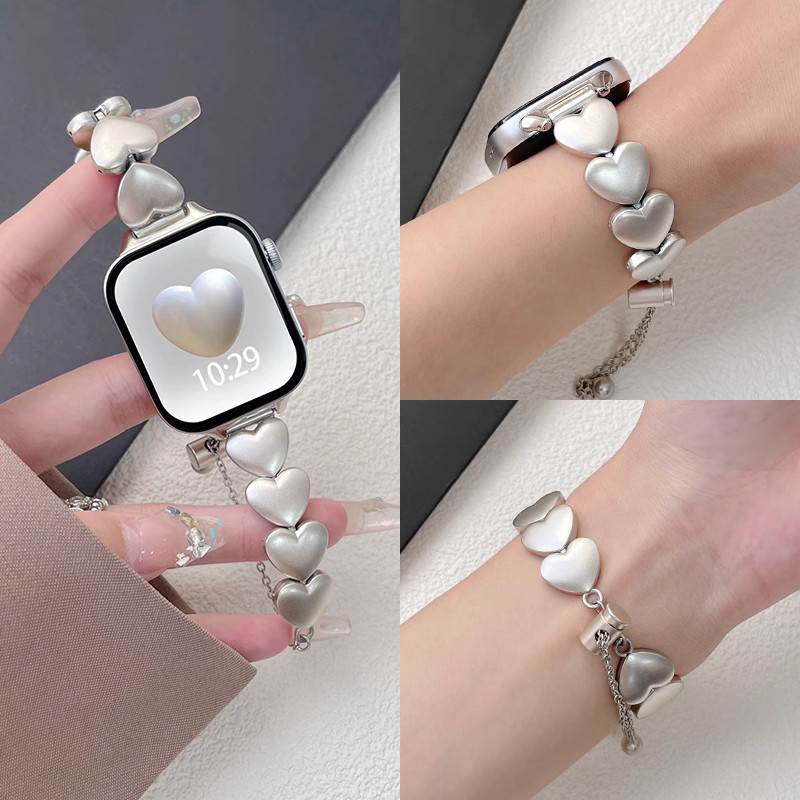 Metal Love Watch Strap เข้ากันได้กับสายนาฬิกา A-pple Series11 10 987654321,se,ultra Strap i watch band และ iwatch Strap ขนาด 46mm 42mm 38mm 40,41,45,49mm Slim i watch 46mm Strap