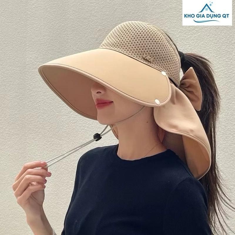 หมวกป้องกันแสงแดดฤดูร้อนปีกกว้างของผู้หญิง (IOI) พร้อมผ้าพันคอไหล่และคอ (T334GDQT)