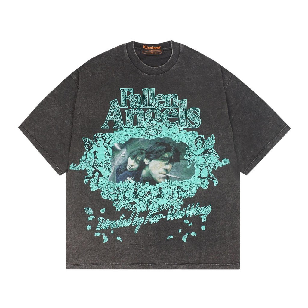 90s MOVIES "FALLEN ANGELS" เสื้อยืด OVERSIZE BLACK WASHING ต้นฉบับ