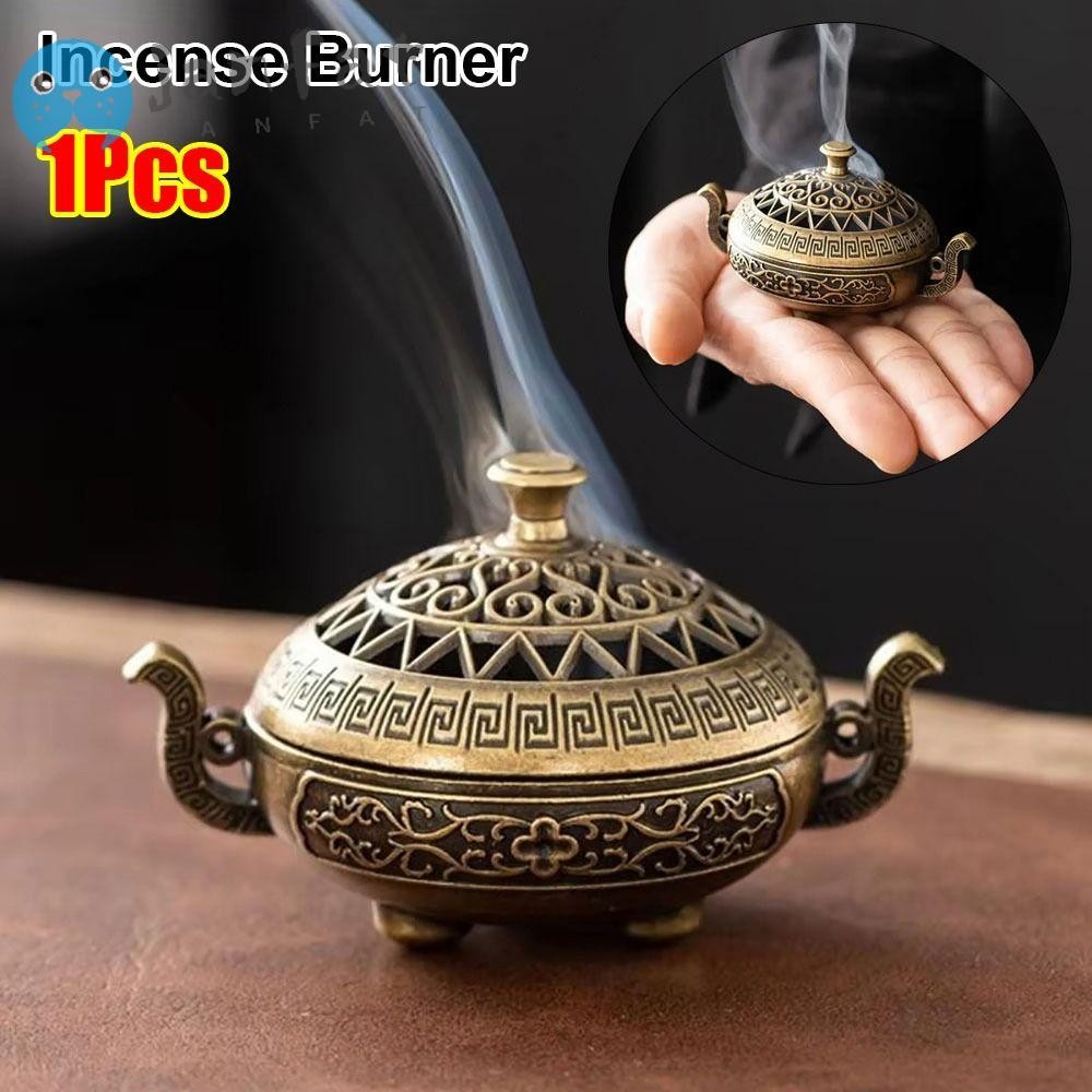 JANFAT 1 ชิ้น Lotus ธูป Censer,ไม้จันทน์ Hollowed Out รูปแบบธูป Burner,ทนทานโลหะผสม Retro สามขาเตาตกแต่งบ้าน