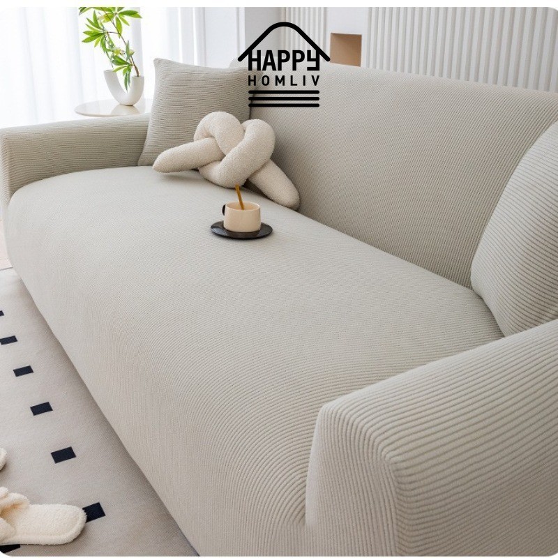 HAPPY HOMLIV [1-5 ที่นั่ง] ผ้าคลุมโซฟาแบบยืดหยุ่นผ้าคลุมโซฟาหนังกันรอยขีดข่วน - รูปที่ 4