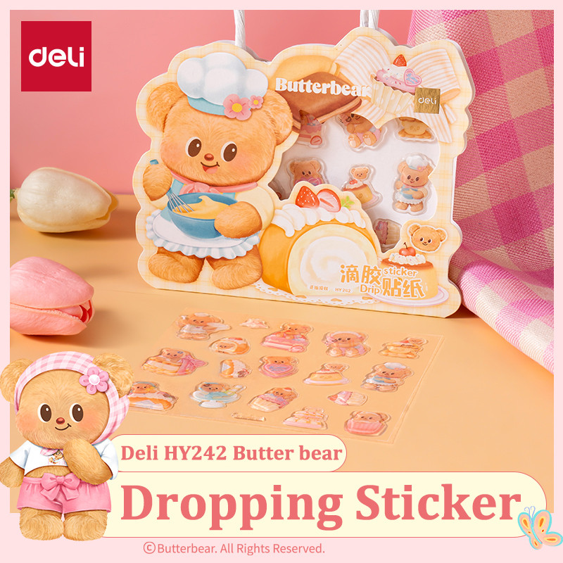 1PCS Deli HY242 Butter Bear Dropping สติกเกอร์น่ารักการ์ตูนเด็ก DIY เค้กหมีคู่มือสติกเกอร์