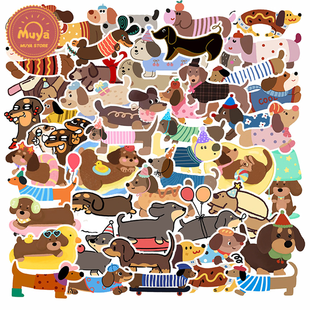 MUYA 50 ชิ้น Mini Dachshund ลูกสุนัขสติกเกอร์กันน้ําสัตว์เลี้ยง Lover Decals สําหรับ Journal ขวดน้ํา