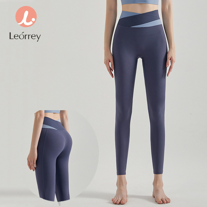 Leorrey-ชุดออกกำลังกาย 2 ชิ้น ทรงเอวสูง สีสันตัดกัน กันกระแทก ชุดออกกำลังกายโยคะ ฟิตเนส ชุดกีฬา