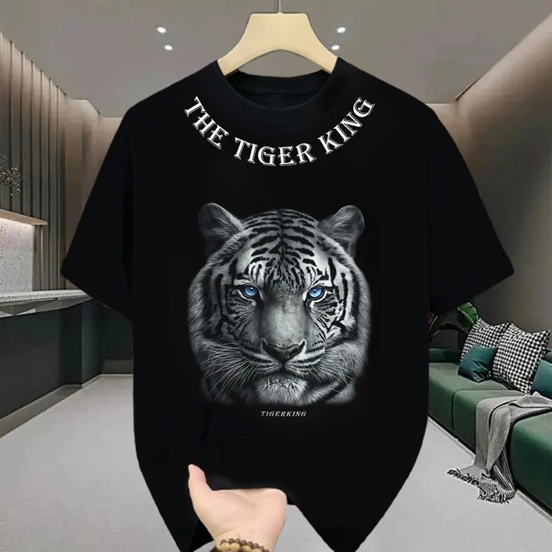 เสื้อยืดผู้ชายเท่ๆ เสื้อยืดคอกลม-แขนสั้น สกรีนลายเสือสุดเท่ เสื้อยืดสตรีทแฟชั่นเมกาสุดฮิต โอเวอร์ไซส์คนอ้วน ไซส์ใหญ่