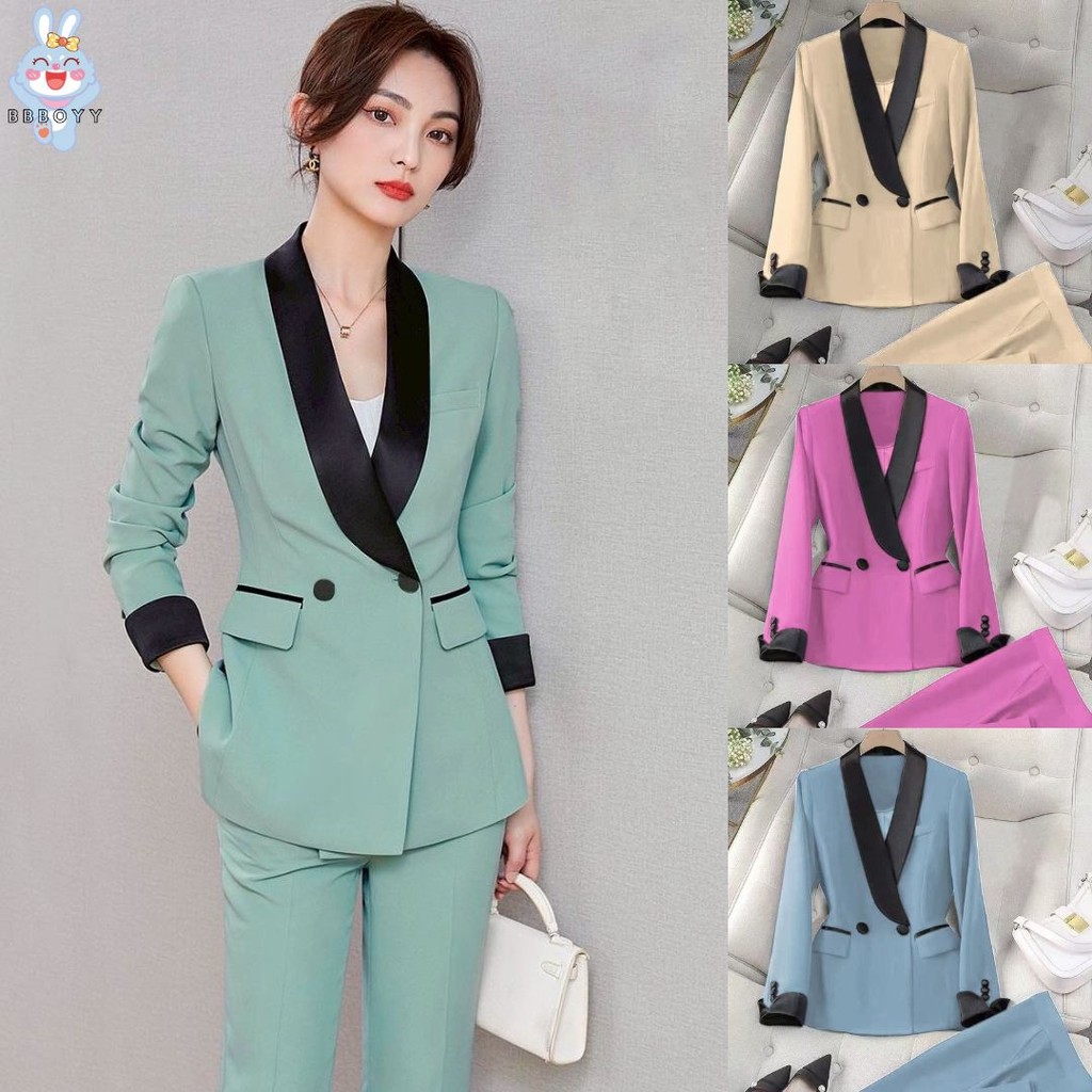 SUIT-25 ชุดเซ็ตสูทผู้หญิง ชุดสูททำงาน Blazer เสื้อแขนยาว+กางเกงขายาว S-4XL สินค้าพร้อมส่ง