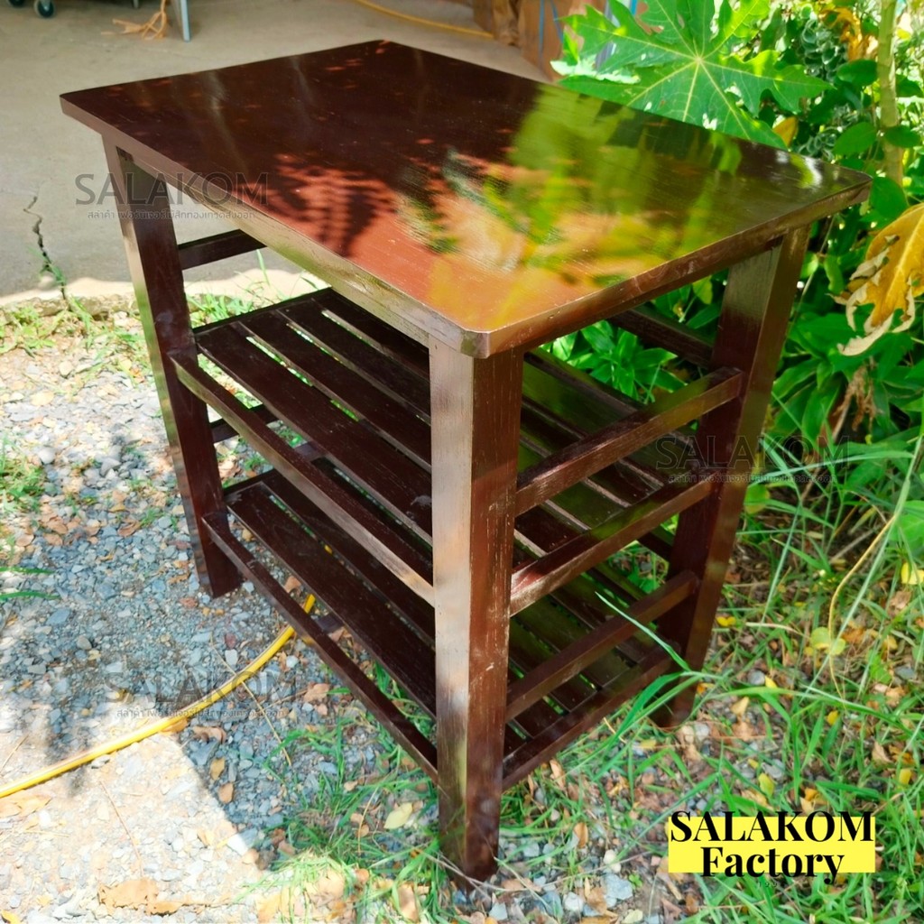 โต๊ะวางเตาแก๊สไม้สัก ชั้นวางไมโครเวฟ โต๊ะวางเตาอบ ขนาด 80*50*80 ซม. สีโอ๊คเข้ม desk จัดส่งฟรี