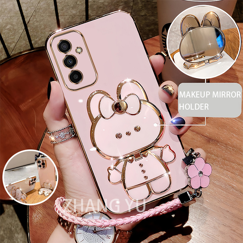 SAMSUNG สําหรับsamsung A15 A55 A16 เคสโทรศัพท์TPU 3Dกระต่ายสเตอริโอขาตั้งกันกระแทกใหม่นุ่มกรณีเชือกเส้นเล็ก
