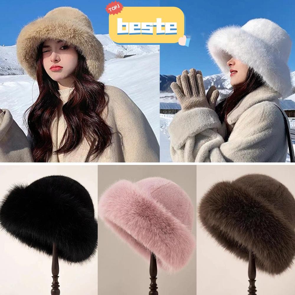 Beste หมวกถังขนปุย, หมวกปานามาเย็น Snowy Day, อุปกรณ์ป้องกันหู Warm Thicken Berets Chrismas ของขวัญ