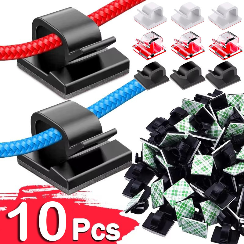 10ชิ้น คลิปจัดระเบียบสายเคเบิล-การจัดการสายเคเบิลตัวจัดการสายไฟที่ยึดสายไฟ-อุปกรณ์เสริมคลิปหนีบลวดแบบมีกาวในตัว