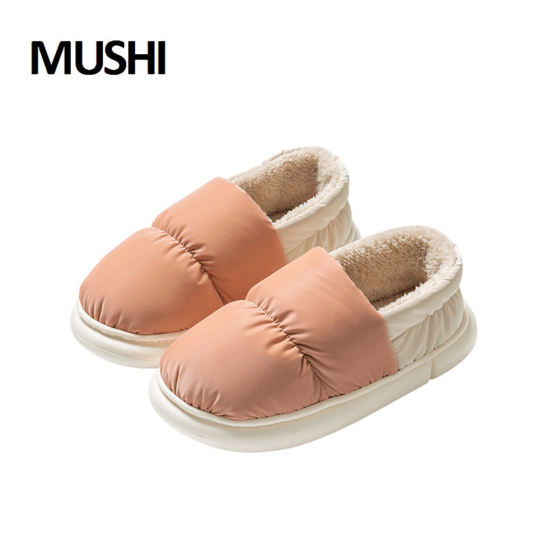 Mushi COD ผู้ชายผู้หญิงสไตล์คู่บ้านรองเท้าผ้าฝ้ายกลางแจ้งกันน้ํากันลื่นอบอุ่นสบาย