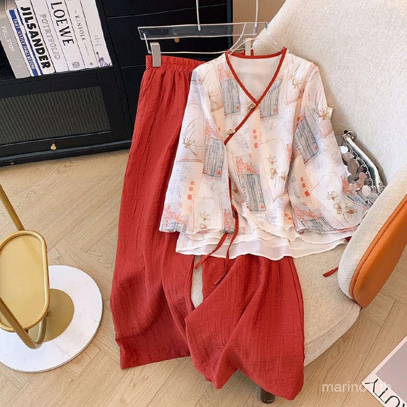 สไตล์จีนเสื้อผ้าปีใหม่ H Anfu ชุดผู้หญิงจีนดั้งเดิมสวมใส่ใหม่สไตล์จีนเซนสูทกระชับสัดส่วนที่ดีขึ้น H Anfu เพลงกางเกงสีแดงชุดสองชิ้น