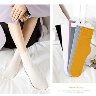 ในไทย💖ถุงเท้าข้อกลาง ระบายอากาศ สีพื้น ผ้ายืดหยุ่น บางเฉียบ แฟชั่นฤดูร้อน สําหรับผู้หญิง เข้ากับทุกการแต่งกาย