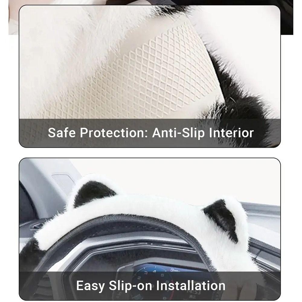 ไรนาบอนซีนี่ ปลอกพวงมาลัยตุ๊กตา,น่ารักอบอุ่น,ลื่นยืดนุ่มหูแมวพวงมาลัยฝาครอบล้อสําหรับพวงมาลัยรถยนต์ - รูปที่ 6