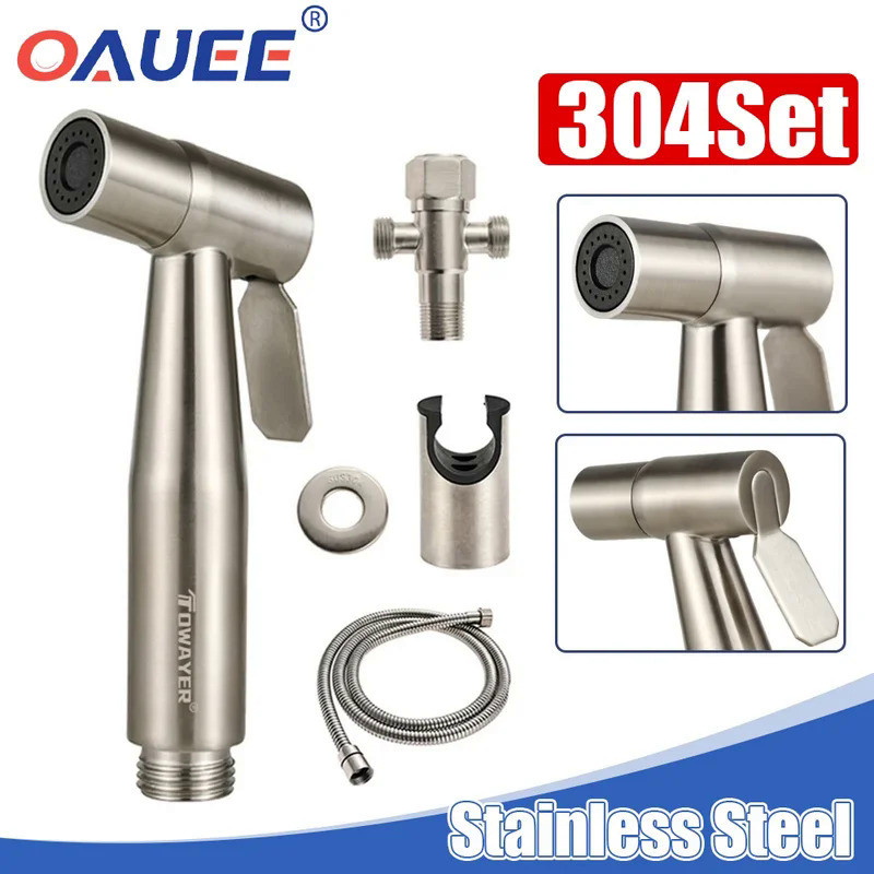 Oauee Handheld Toilet Bidet Faucet Stainless Steel Hand Bidet Sprayers Brushed Water Gun Spray Gun f
