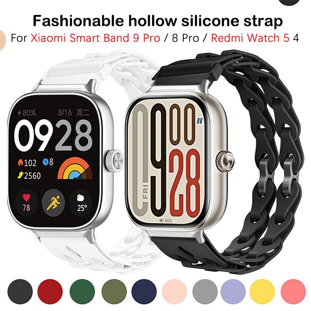 Hollow Out สายซิลิโคนสําหรับ Xiaomi Smart Band 9 Pro / 8 Pro / Xiaomi Redmi Watch 5 4 สร้อยข้อมือคู่สีสันสดใสสายรัดข้อมือกีฬา