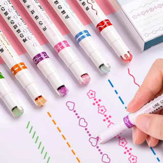 6Pcs/Set Line Shaped Highlighter Pen Multi Color Roller Tip Curve Pen Marker Highlighter DIY School Supply
