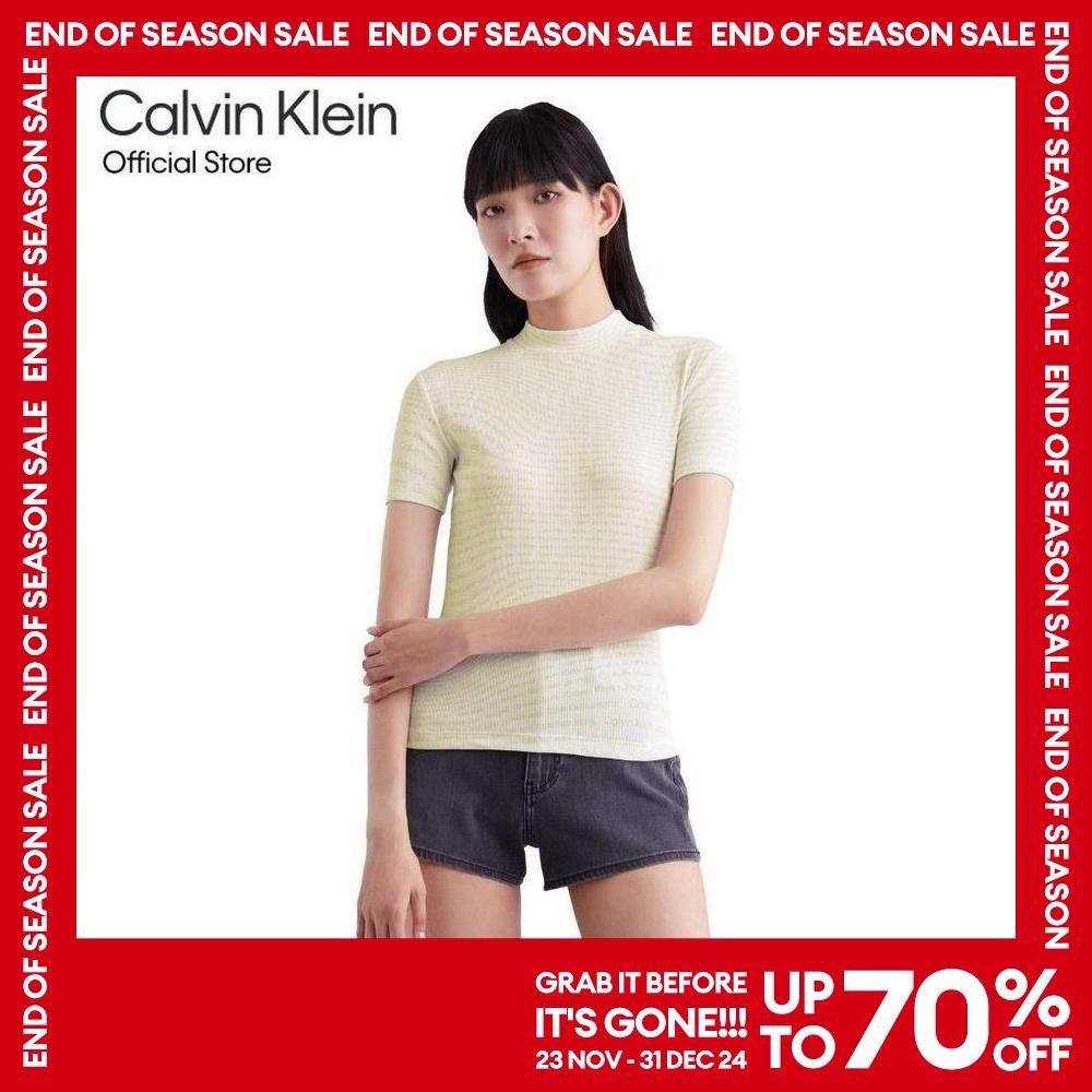 CALVIN KLEIN เสื้อยืดแขนสั้นผู้หญิง Slim Fit รุ่น J223169 0K9 - สีครีม