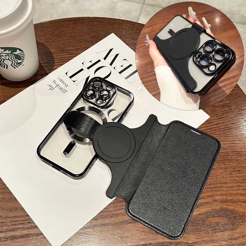 สร้างสรรค์ผลิตภัณฑ์ใหม่ ไอโฟน 16 เคสโทรศัพท์ชุบด้วยไฟฟ้าแบบฝาพับซองหนังเหมาะสําหรับ 15 มือโปร แม่เหล็กดูด 13/14 มือโปร ฟิล์มเลนส์