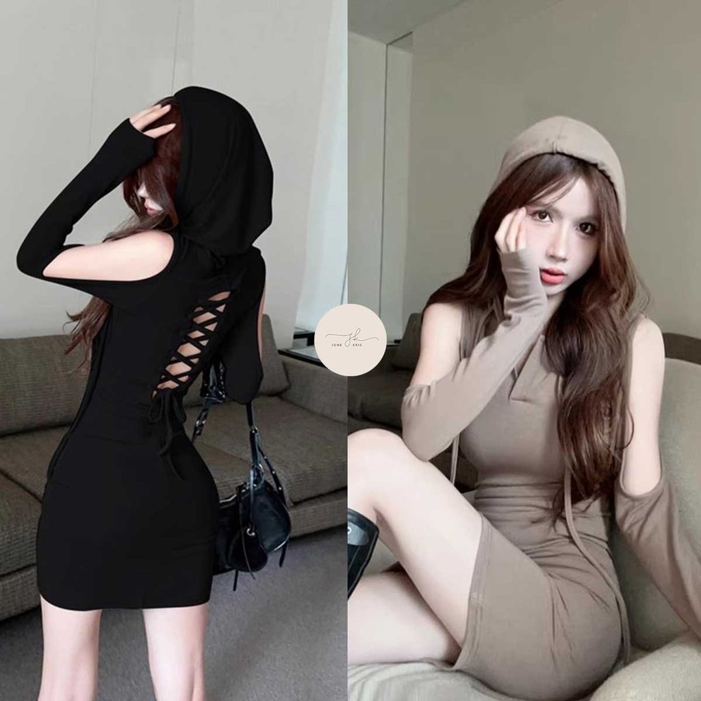 เดรสมีฮูดแขนยาว สไตล์ทันสมัย หรูหรา