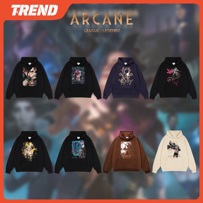 League OF LEGENDS ARCANE Merch Hoodie Vintage Plus ขนาด JIDX EKKO VI CAITLYN อะนิเมะพิมพ์เสื้อกันหนา