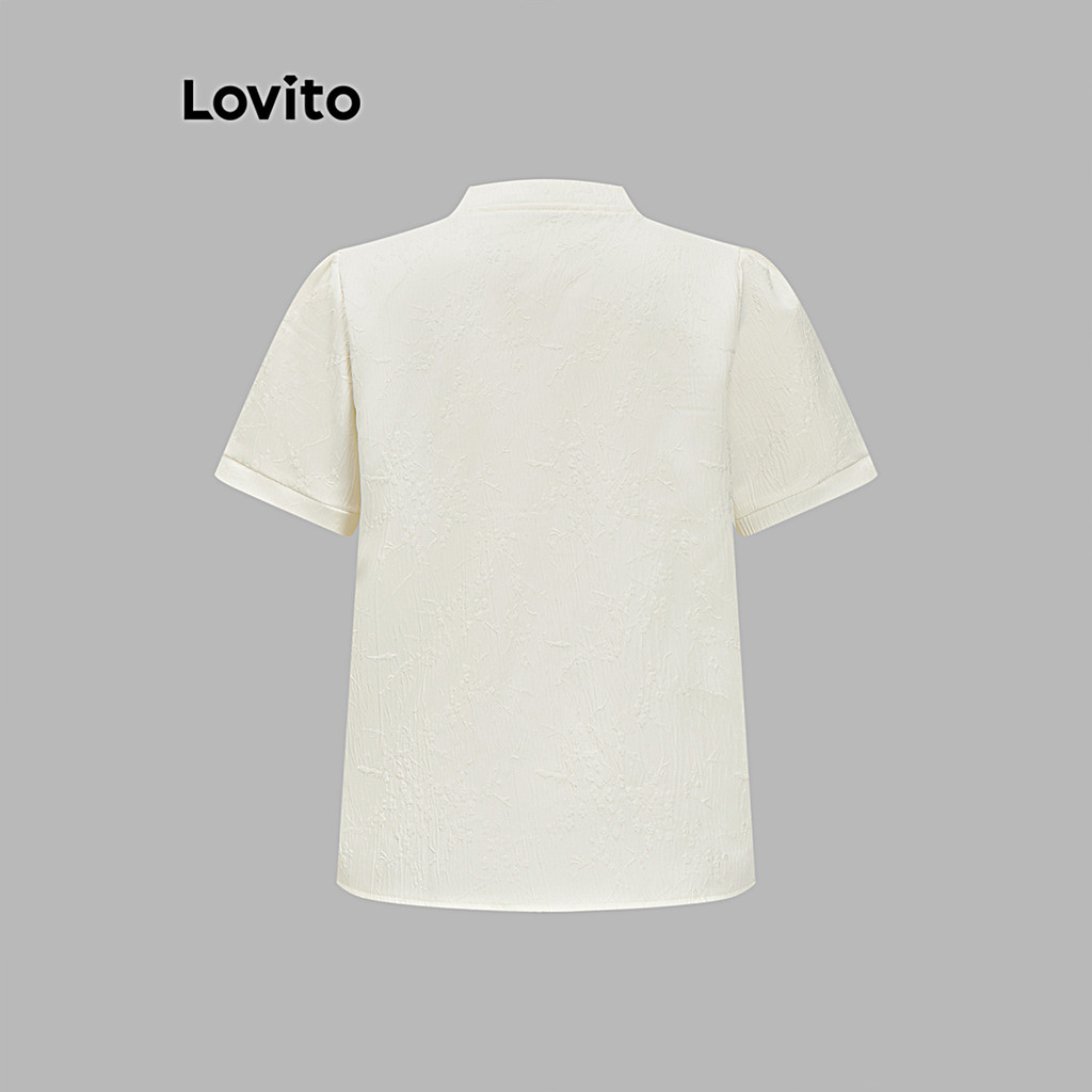 Lovito เสื้อเบลาส์ มีกระดุม เรียบๆ สไตล์ลำลอง สำหรับผู้หญิง L110AD545 - รูปที่ 3