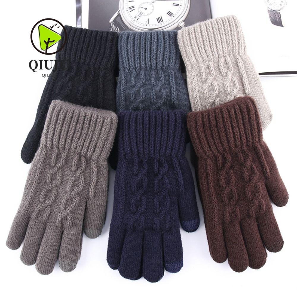 Qiju Man ถุงมือหนา,หน้าจอสัมผัส Plush Lining ถุงมือฤดูหนาว, ถัก Soft Twists รูปแบบ Warm Mittens