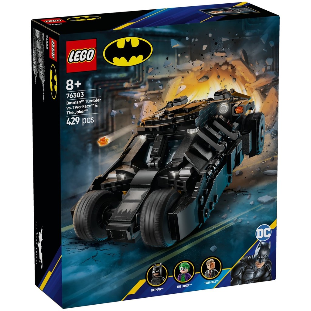 LEGO 76303 DC Super Heroes Batman Tumbler vs. ชุดของเล่นตัวต่อ Two-Face & The Joke (429 ชิ้น)