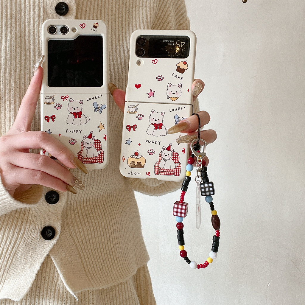 SAMSUNG น่ารักตลกเค้กโบว์ตาข่ายลูกสุนัขสุนัขเคสโทรศัพท์สําหรับsamsung Galaxy Z Flip 5 6 Z Flip6 ZFlip 5 Zflip6 Zflip5 กันกระแทกปกหลัง