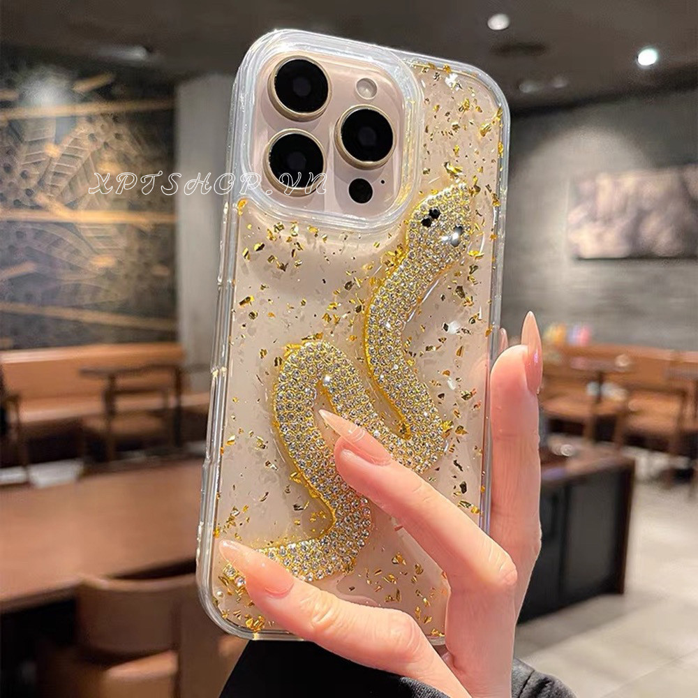 เพชรงูทองฟอยล์อะคริลิคเคสโทรศัพท์สําหรับiphone 16 Pro Max 16 Plus 15 Pro Max 14 13 12 11 Pro Maxกันกระแทกป้องกันปลอก