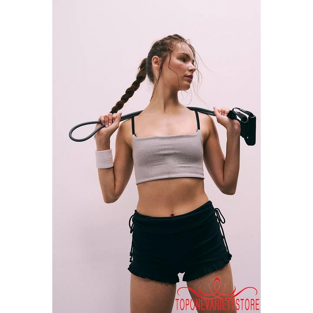 Topone-women Yoga Shorts Drawstring Frills Slim Fit Summer Biker Shorts Athletic Shorts