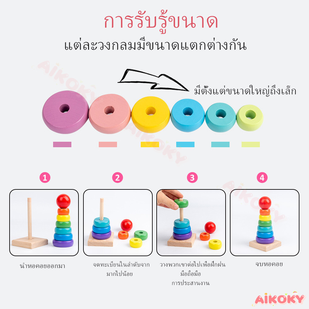 AIKOKY ของเล่นไม้ ตัวต่อไม้ ของเล่นเสริมพัฒนาการ ของเล่นเด็กพัฒนาทักษะ ของเล่นไม้นวด ของเล่นไม้