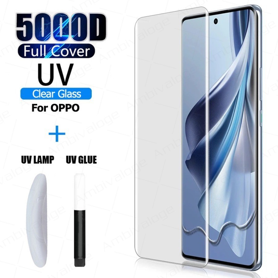 ฟิล์มกระจกกาว UV รุ่นใหม่ล่าสุด OPPO Find X X2 X3 X5 Pro Reno 5 6 8T 10 11 12 Pro 5G แบบจอโค้งกาวยูวีของแท้