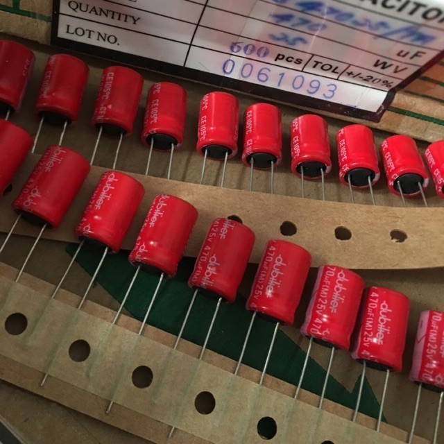 capacitor คาปาซิสเตอร์ คาปาซิเตอร์ 25v 470uf เกรดออดิโอ น้ำเข้าUSA สีแดง