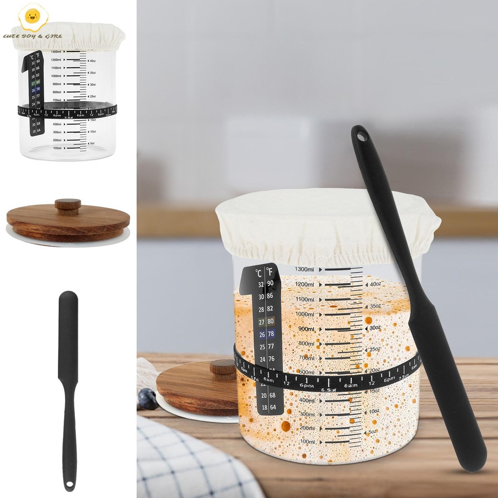 5 ชิ้น Sourdough Starter Jar ชุด 50 ออนซ์ขนาดใหญ่ปากกว้างแก้ว Sourdough ขนมปัง Starter Kit นํากลับมา