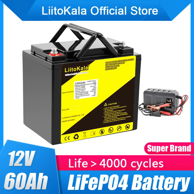 LiitoKala 12V 60Ah 50Ah LiFePo4แบตเตอรี่ Lithium Iron ฟอสเฟต12.8V LiFePo4แบตเตอรี่ชาร์จสำหรับเด็กสกู