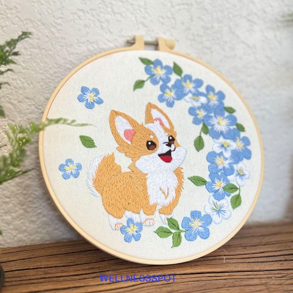 Wellnessspot ชุดปักครอสติช, ชุดเย็บปักถักร้อยสุนัข DIY Corgi, อุปกรณ์เย็บผ้า Hand-stitched Handmade สีสันสดใสชุดเย็บปักถักร้อยผู้ใหญ่