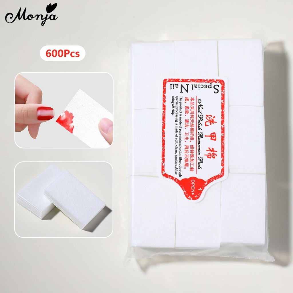Monja ชิ้นเล็บเช็ดเล็บสําลีแผ่นทิ้ง ผ้าเช็ดทําความสะอาดแผ่นผ้าฝ้ายยาทาเล็บ สําลีแผ่นเล็บ เครื่องมือ