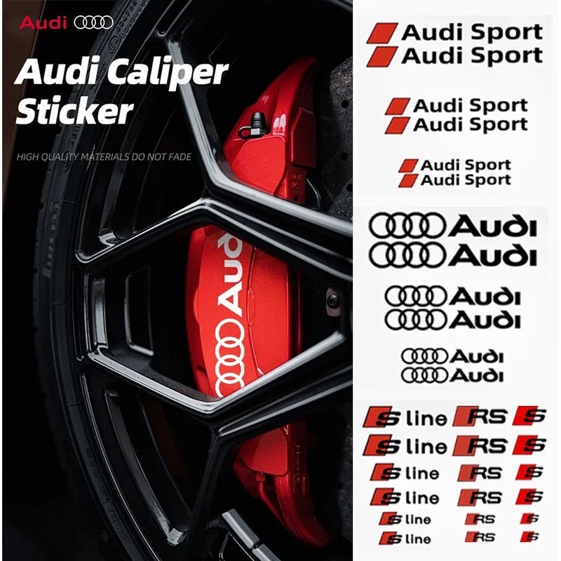 Set of 6pcs Caliper Car Sticker Wheel Hub Sline RS Quattro Ceramic Logo For Audi A3 A4 A5 RS6 RS3 RS